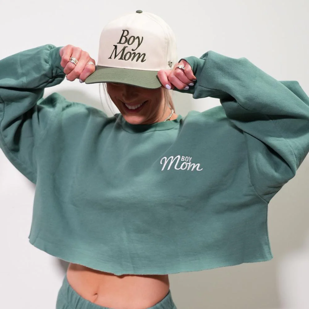 Boy Mom Embroidered Cropped Crewneck - Image 7