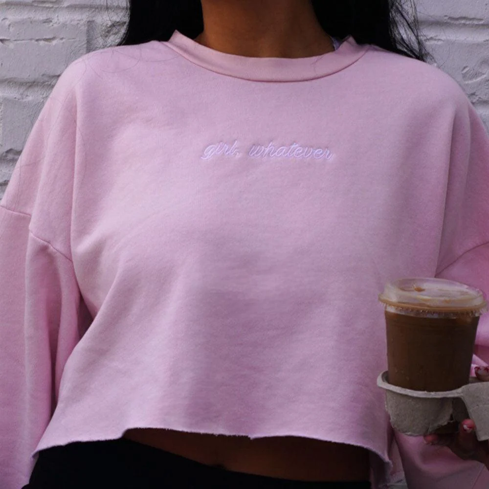 Girl Whatever Embroidered Cropped Crewneck - Image 10