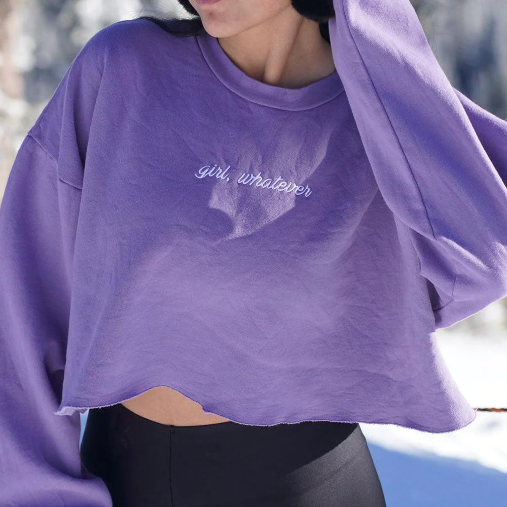 Girl Whatever Embroidered Cropped Crewneck - Image 4
