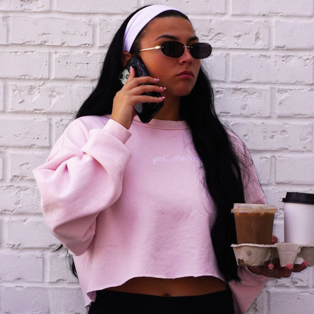 Girl Whatever Embroidered Cropped Crewneck - Image 9
